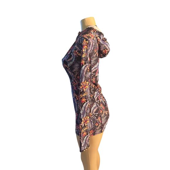 Women XS Inno Black Floral Print Surf Swim Rash Guard Shirt Top Long Slv Hooded - Picture 3 of 6